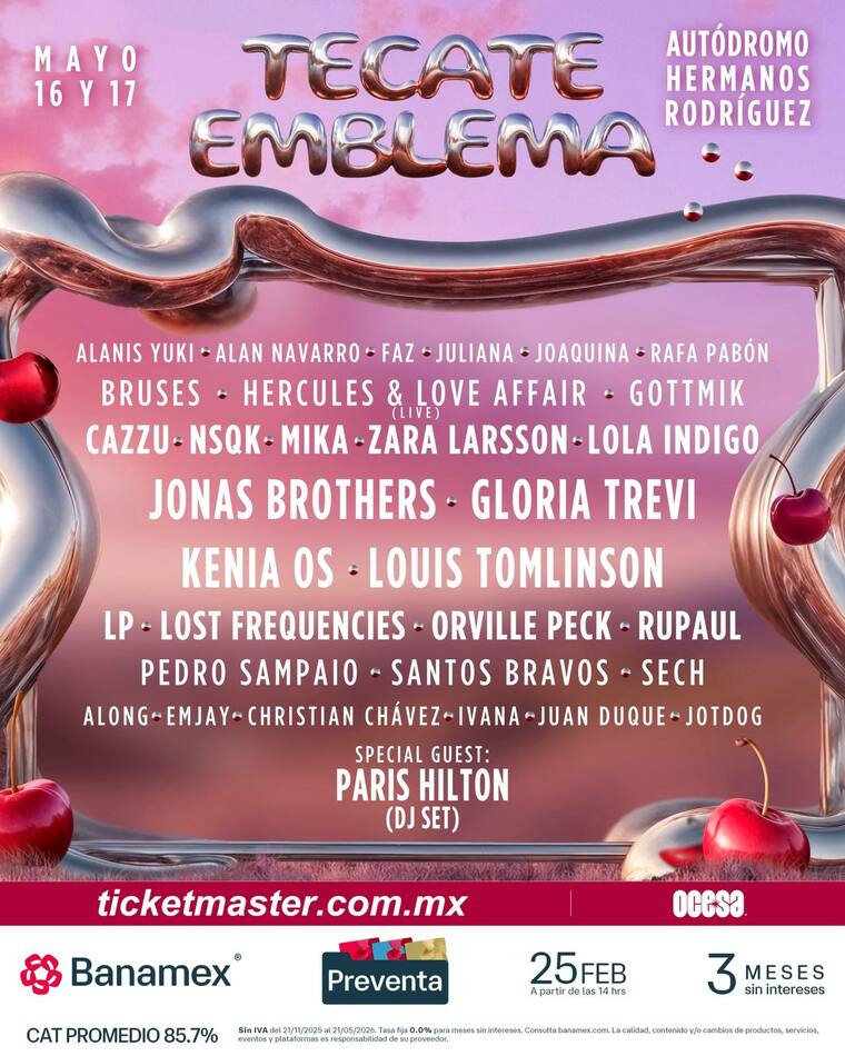 El Tridente del Pop: Jonas Brothers, Louis Tomlinson y Gloria Trevi lideran el Tecate Emblema 2026